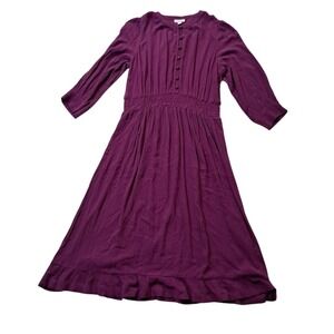 J. Jill Smocked Details Tiered Dress Womens Medium Maxi Purple Plum Romantic